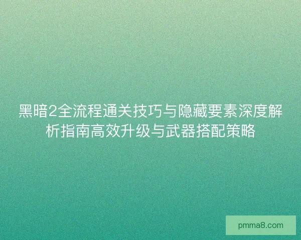 黑暗2全流程通关技巧与隐藏要素深度解析指南高效升级与武器搭配策略